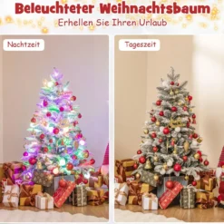 COSTWAY 100cm Künstlicher Weihnachtsbaum mit Schnee & Sockel mit 80 mehrfarbigen LEDs