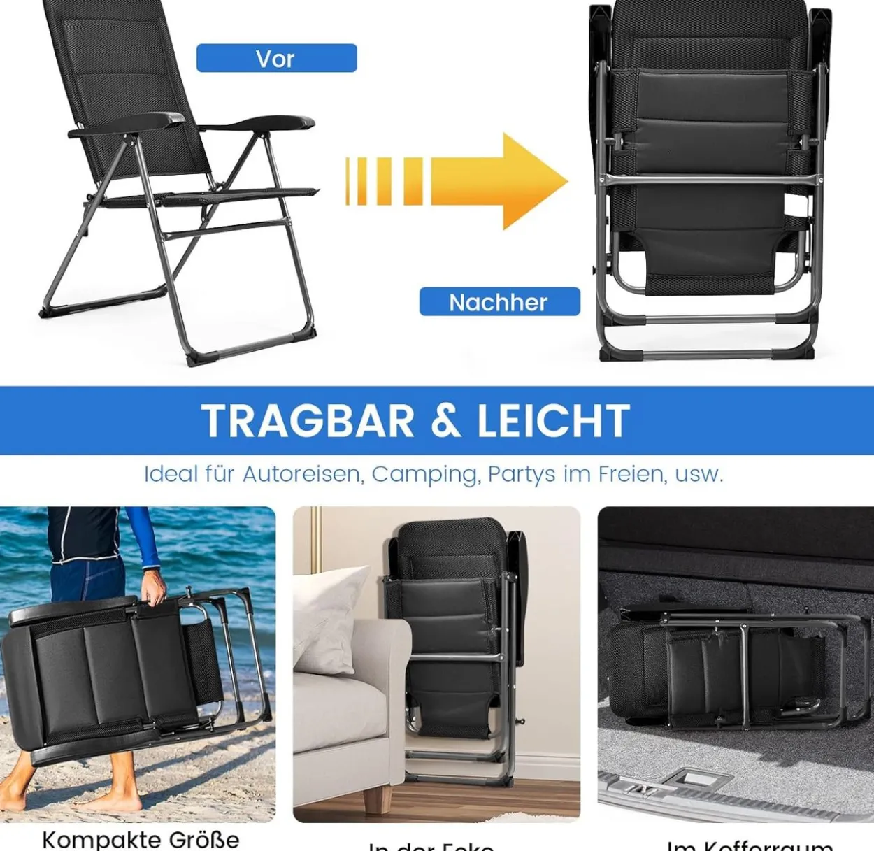 COSTWAY 2er-Pack schwarz gepolsterte Liegestühle