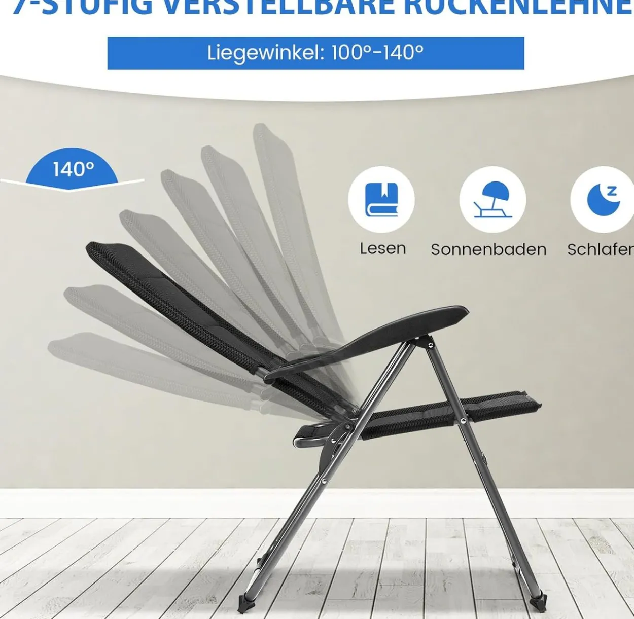 COSTWAY 2er-Pack schwarz gepolsterte Liegestühle