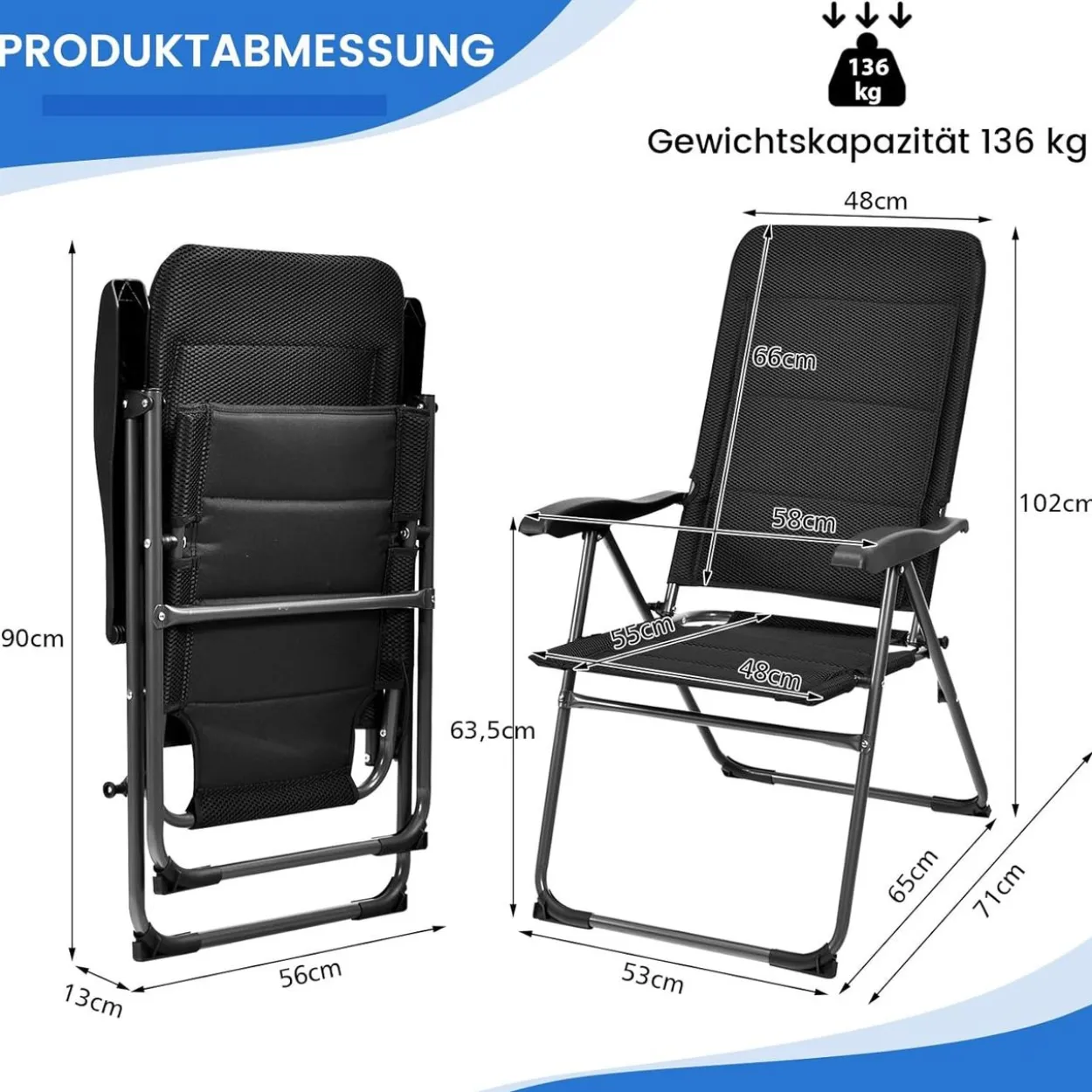 COSTWAY 2er-Pack schwarz gepolsterte Liegestühle