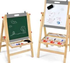 COSTWAY 3 in 1 Kindertafel Klappbar Holztafel höhenverstellbar für Kinder ab 3 Jahren