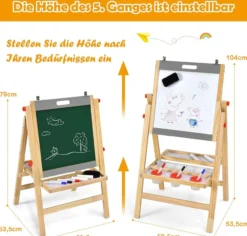 COSTWAY 3 in 1 Kindertafel Klappbar Holztafel höhenverstellbar für Kinder ab 3 Jahren