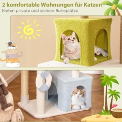 COSTWAY Kratzbaum 180cm, mehrstöckiger Katzenbaum Kletterbaum mit 2 Katzenhöhlen