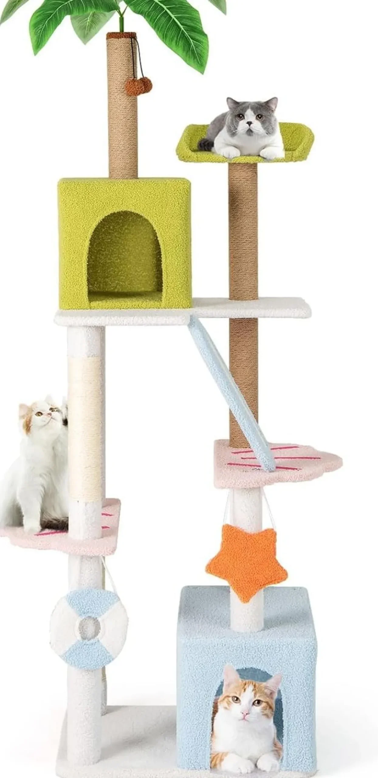 COSTWAY Kratzbaum 180cm, mehrstöckiger Katzenbaum Kletterbaum mit 2 Katzenhöhlen