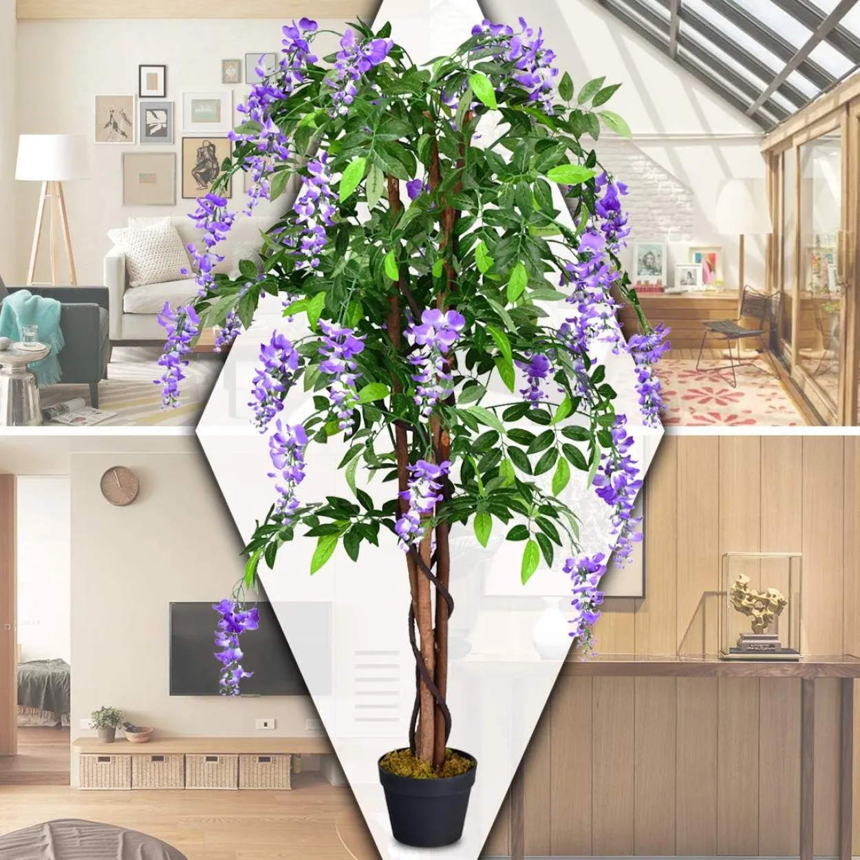 COSTWAY Kunstbaum mit Blüten, Kunstpflanze im Topf