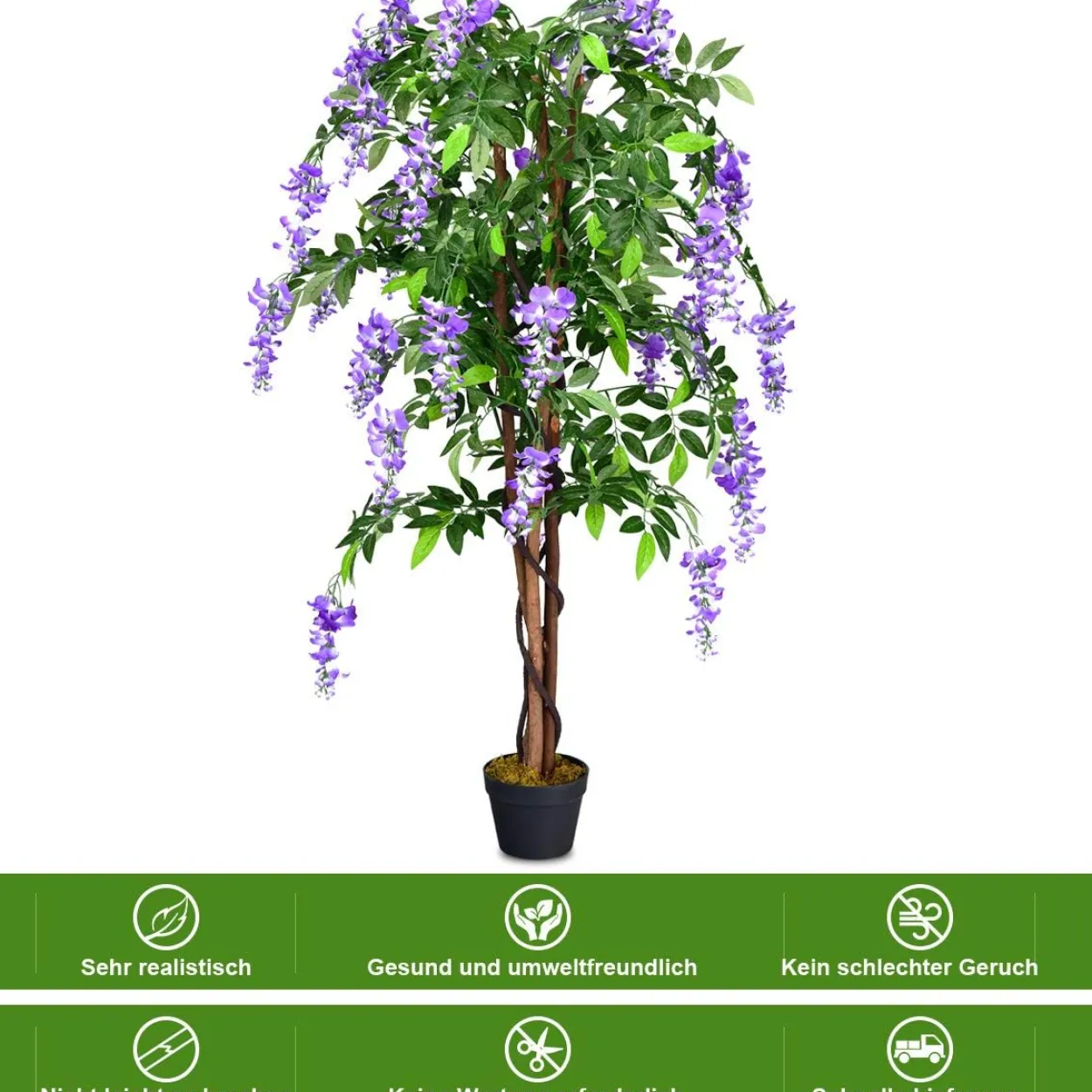 COSTWAY Kunstbaum mit Blüten, Kunstpflanze im Topf