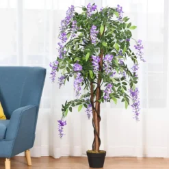 COSTWAY Kunstbaum mit Blüten, Kunstpflanze im Topf