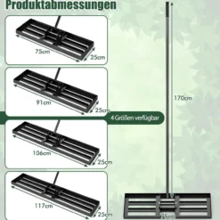 COSTWAY Rasen Nivellierrechen Metall, Rasenrechen mit ergonomischem Griff, 75cmx25cm, Schwarz