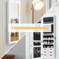 COSTWAY Schmuckschrank mit LED Beleuchtung, 6 Schubladen und Spiegel