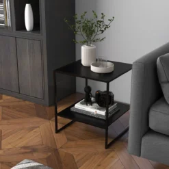 Couchtisch Beistelltisch, Sofatisch mit Ablage, Nachttisch, Schwarz
