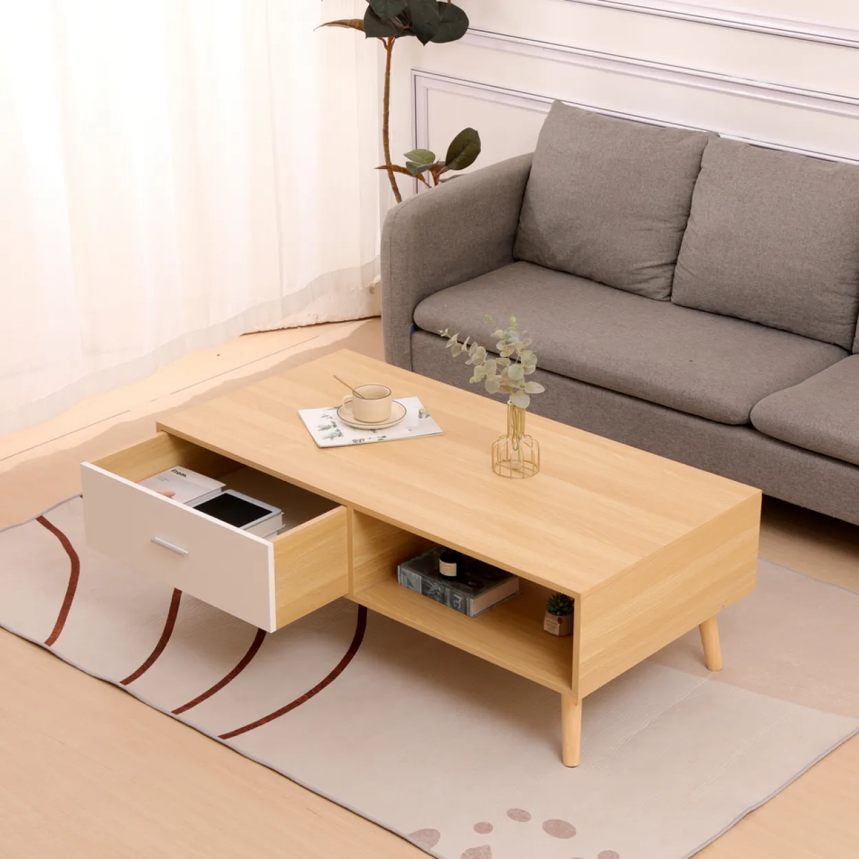 Couchtisch, ca. 120 x 60 x 40 cm - Eiche & Weiß