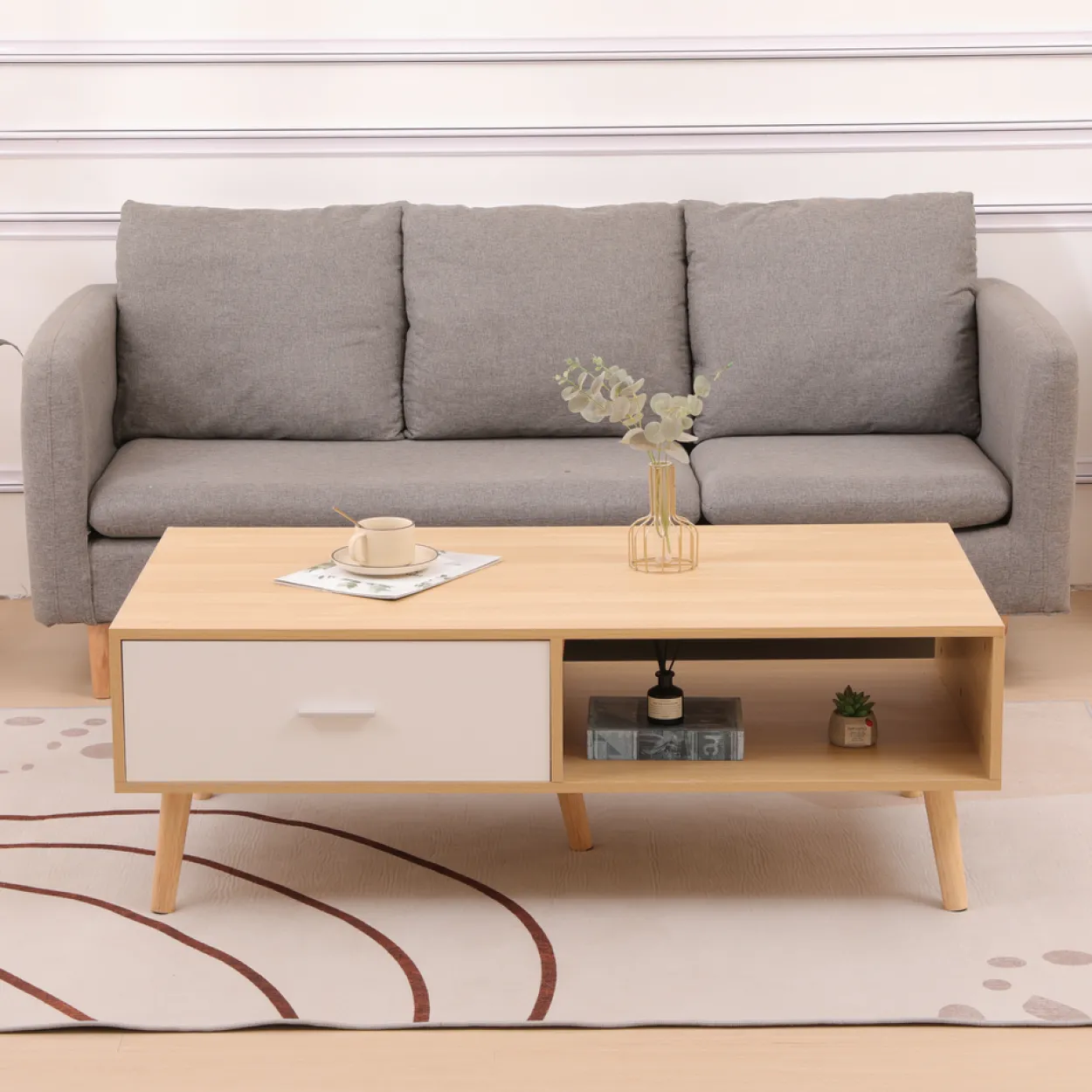 Couchtisch, ca. 120 x 60 x 40 cm - Eiche & Weiß