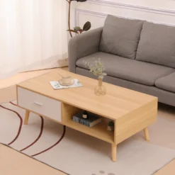 Couchtisch, ca. 120 x 60 x 40 cm - Eiche & Weiß