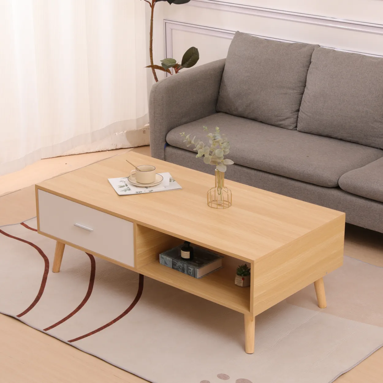 Couchtisch, ca. 120 x 60 x 40 cm - Eiche & Weiß