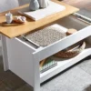 Couchtisch 85 cm Weiß / Eiche mit Stauraum