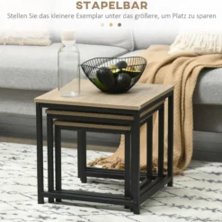 Couchtisch 3er-Set Beistelltisch Satztisch Sofatisch mit Holzoptik, Stahl