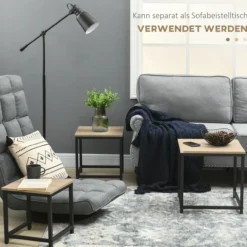 Couchtisch 3er-Set Beistelltisch Satztisch Sofatisch mit Holzoptik, Stahl