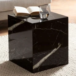 Couchtisch MONOBLOC Schwarz Marmor Optik 40cm Wohnzimmertisch Sofatisch