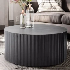 Couchtisch Sofatisch Metall Schwarz 67x67x31 cm Wohnzimmertisch Eisen Rund