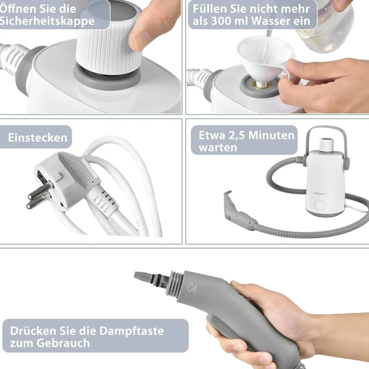 Dampfreiniger Portable Handgerät 3 Bar, Handdampfreiniger,Grau