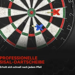 Dartscheibe mit 6 Dartpfeile, Flights, Dart Surround, Stahlspitze Ø45,5 cm Sisal
