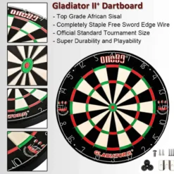 Dartscheibe mit Pfeilen, Steeldartscheibe aus Sisal mit Dartboard+PU-Set Schwarz