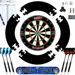 Dartscheibe Steeldart, Profi mit 6 Dartpfeile Metallspitze, Schutzring Eva Dartboard Surround