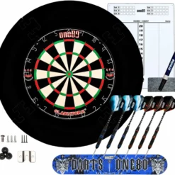 Dartscheibe Steeldart, Profi mit 6 Dartpfeile Metallspitze, Schutzring Eva Dartboard Surround