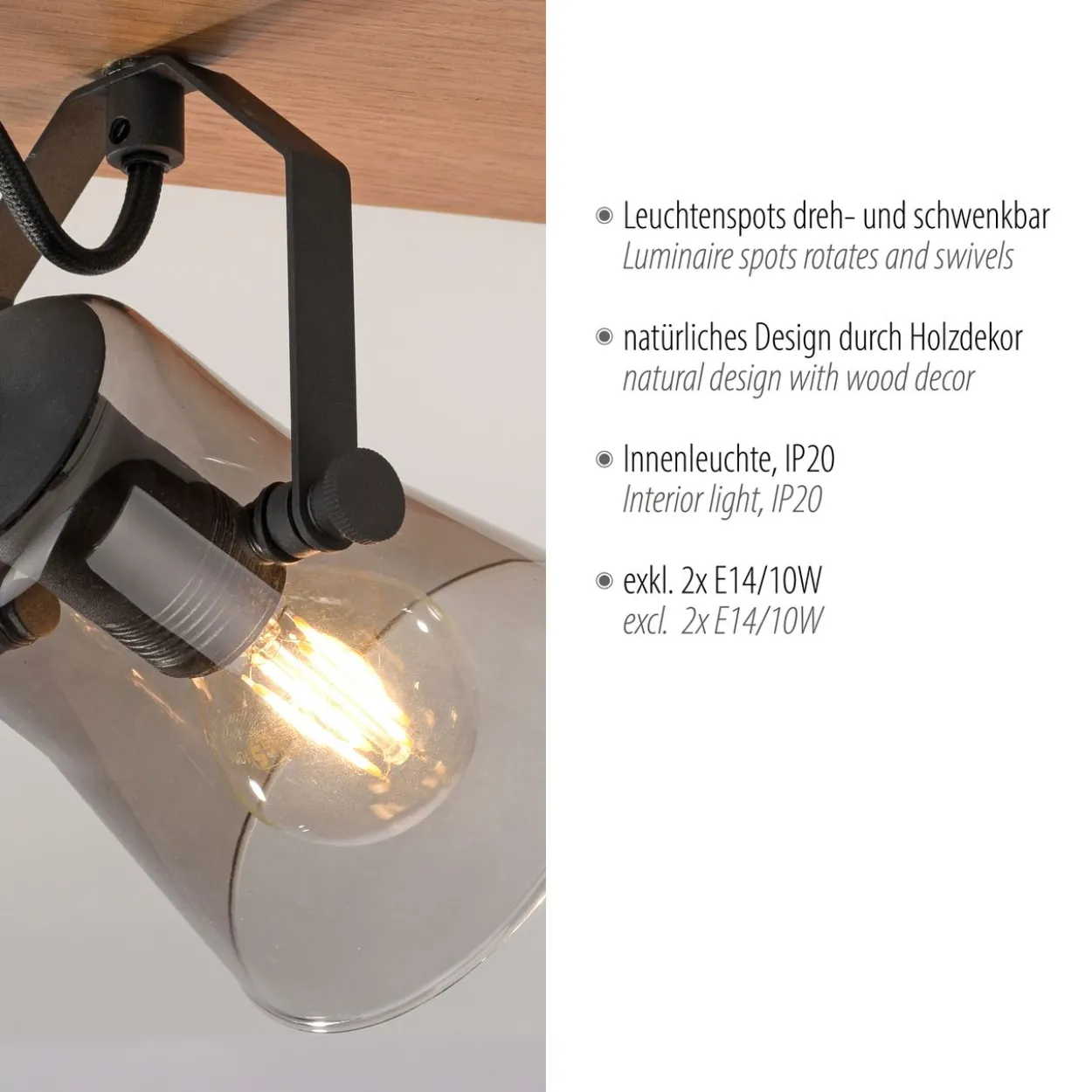 Deckenleuchte GREEN LANGSTRÖM, 2x E14/10Watt max., Holz-natur