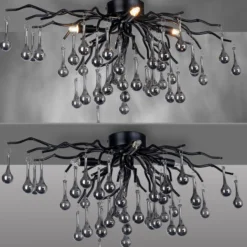 Deckenleuchte ICICLE, 4x G9/40 Watt max., Glasanhänger, Schwarz