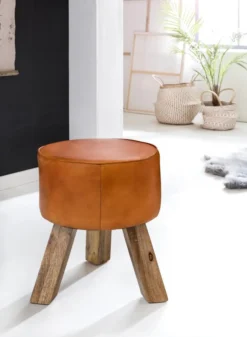 Design Turnbock Sitzhocker Echtleder Braun