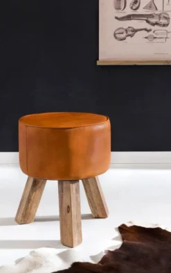 Design Turnbock Sitzhocker Echtleder Braun