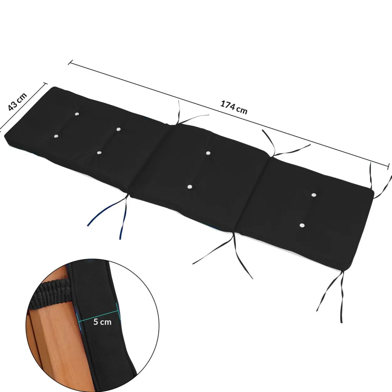 Detex Auflage Sonnenliege Anthrazit 173x43x6cm