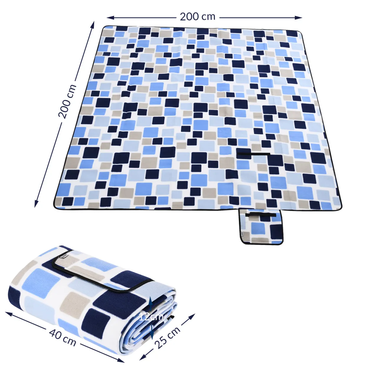 Detex Picknickdecke Quadrate/Blau 2x2m