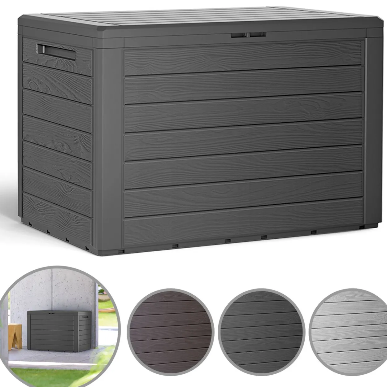 Deuba Auflagenbox Balkonbox Woody 78 x 55 x 43,8cm anthrazit