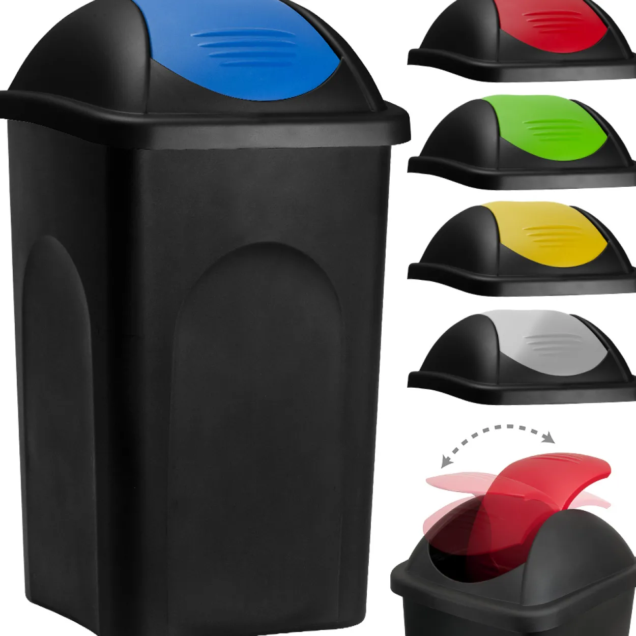 Deuba Mülleimer Multipat Kunststoff 60L 68 x 41 x 41cm schwarz / rot