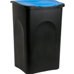 Deuba Mülleimer Schwarz/Blau Kunststoff 50L
