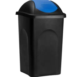 Deuba Mülleimer Schwarz/Blau Kunststoff 60L
