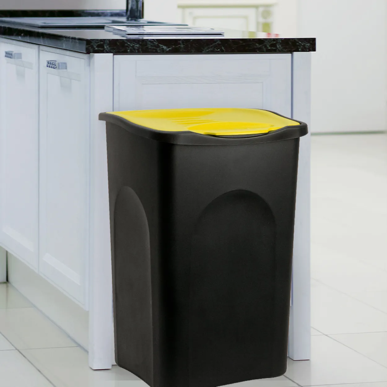 Deuba Mülleimer Schwarz/Gelb Kunststoff 50L