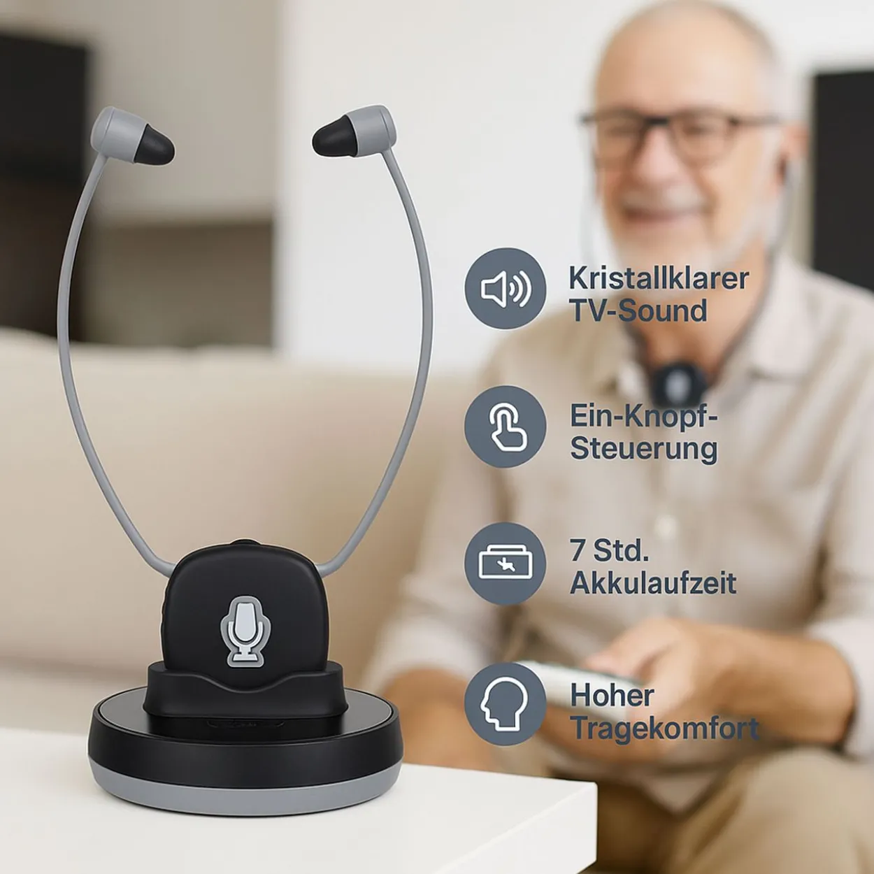 Digitaler Senioren Funk-Kopfhörer, inkl. optisches Kabel