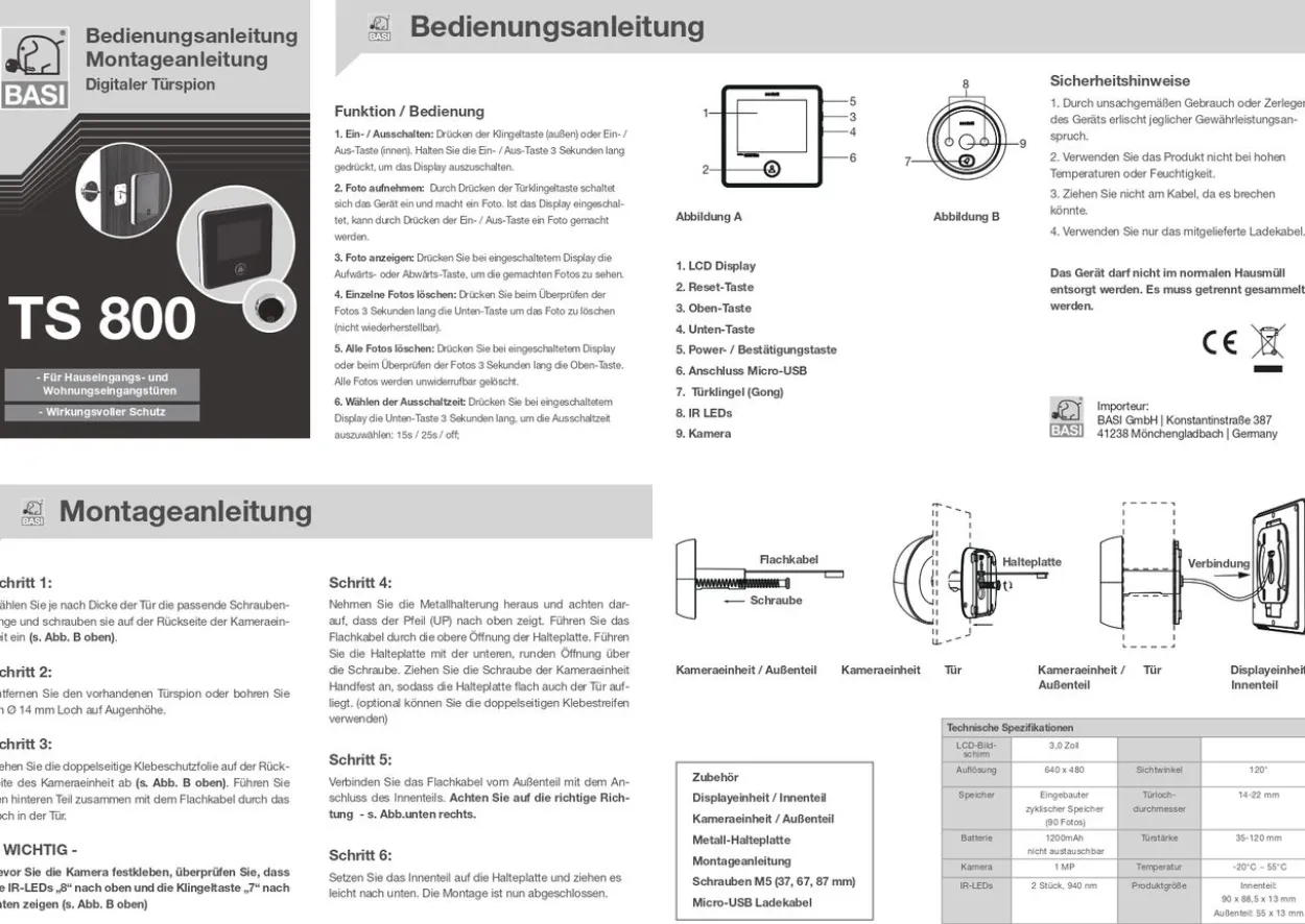Digitaler Türspion - TS 800 - schwarz