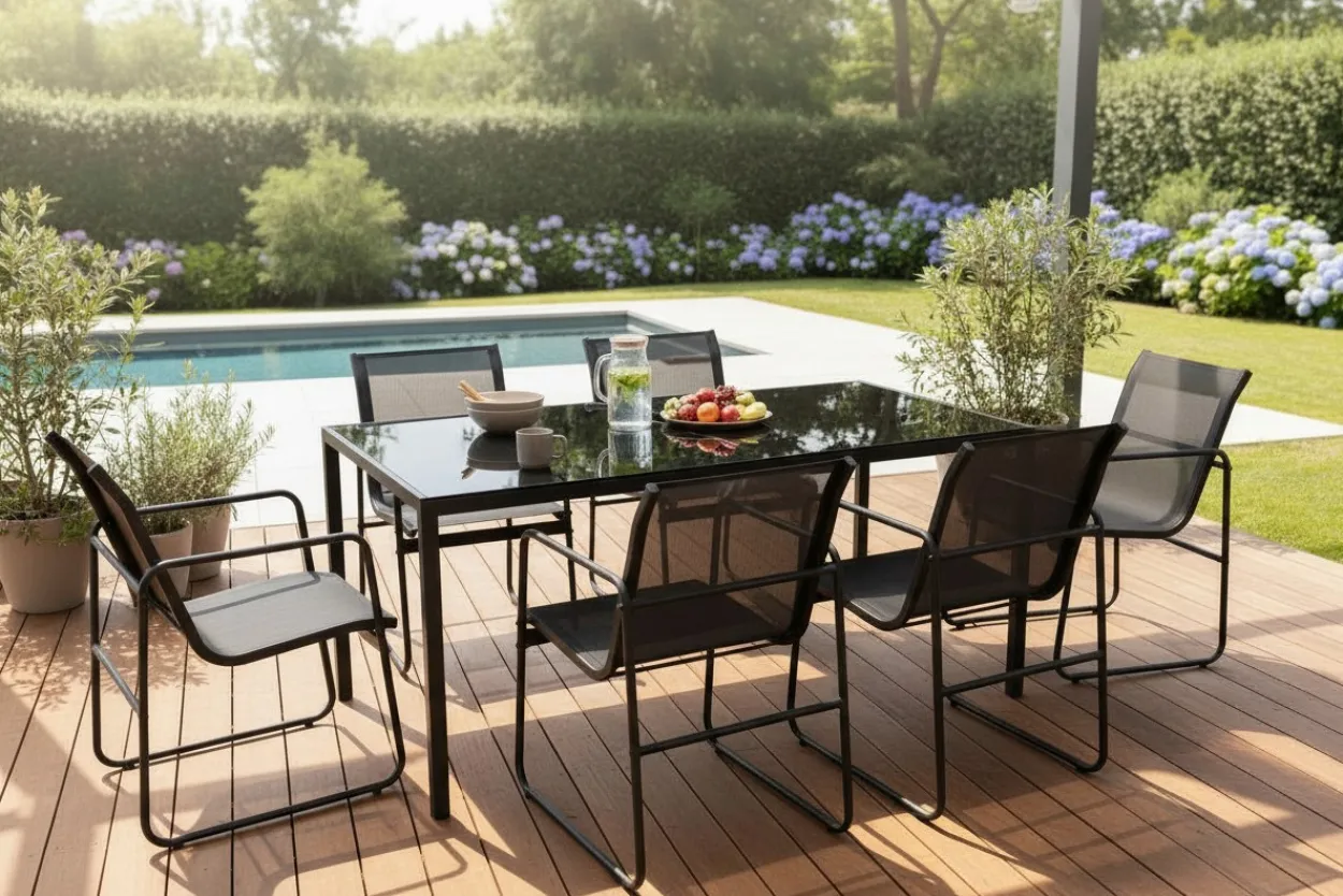 Dining-Set SANTINO 7tlg. Sitzgruppe - Schwarz