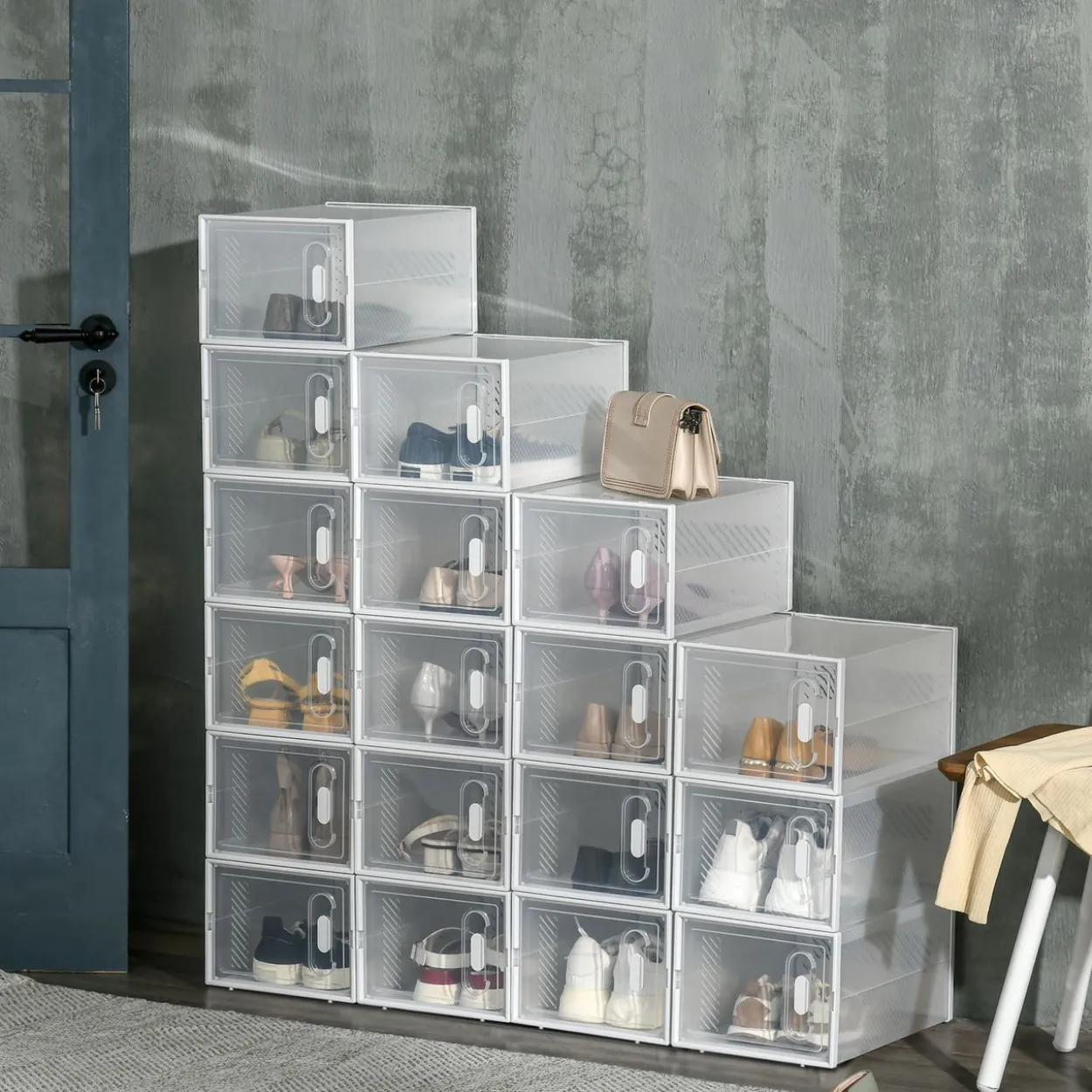 DIY Schuhbox Schuhkartons mit 8 Fächern Aufbewahrungsbox Transparent