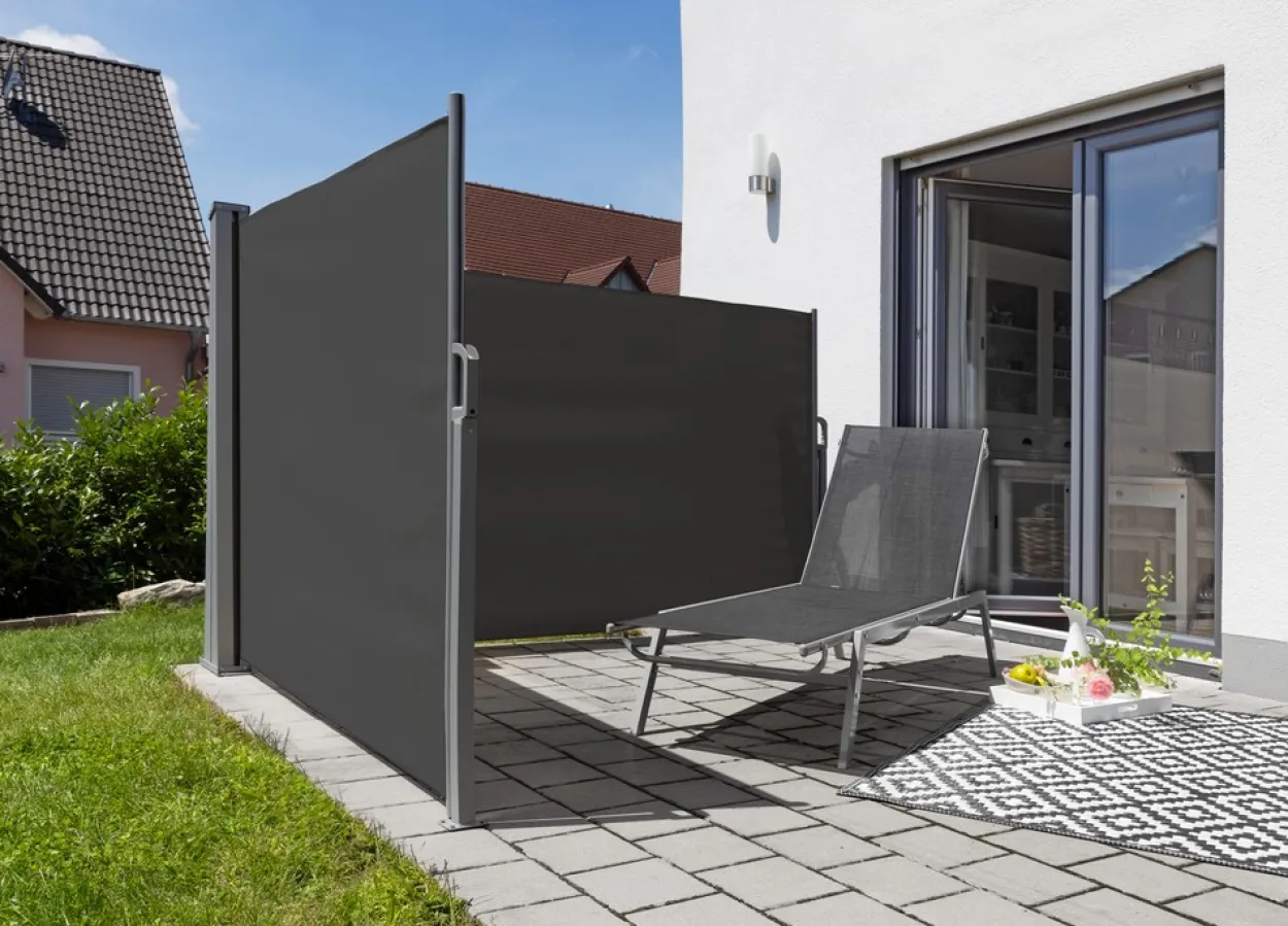 Doppel - Seitenmarkise aus Polyester, ca. 6,0 x 1,5 m - Anthrazit
