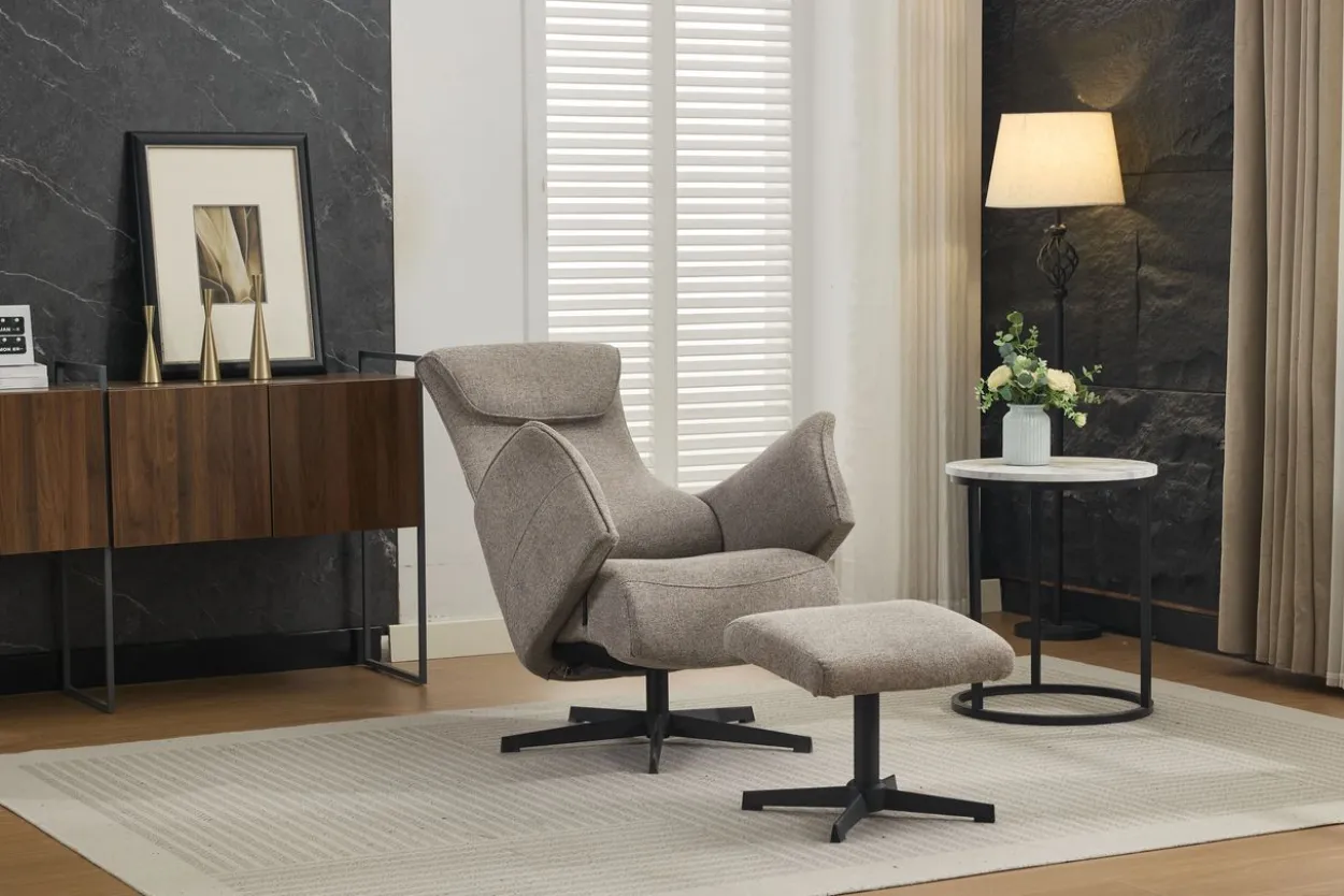 Drehsessel mit Hocker - Grau