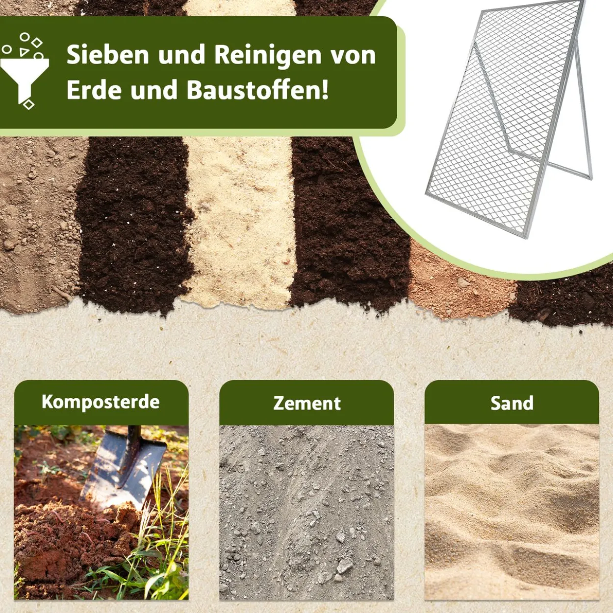 Durchwurfsieb 100x60cm, Gartensieb aus Stahl