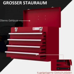 DURHAND Werkzeugkoffer leer, 51x22x39,5 cm Werkzeugkasten mit 4 Schubladen Rot