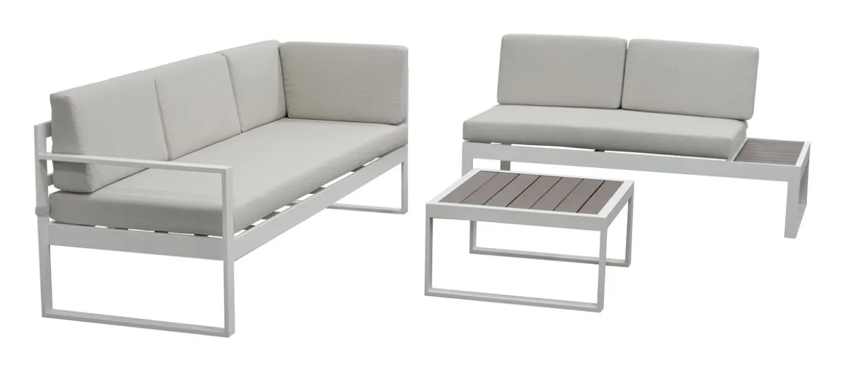 Ecklounge mit Tisch und Ablagetisch "Lima" - Weiß/Grau