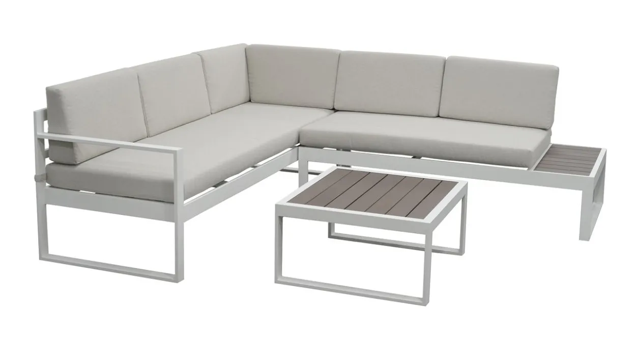 Ecklounge mit Tisch und Ablagetisch "Lima" - Weiß/Grau