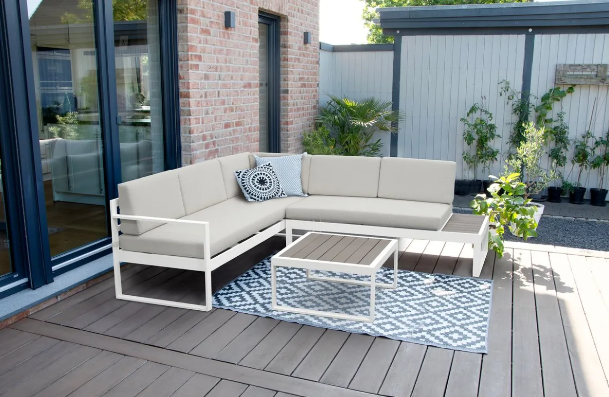 Ecklounge mit Tisch und Ablagetisch "Lima" - Weiß/Grau